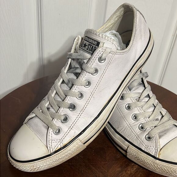 🔥🔥 CONVERSE ALL STAR “LEATHER” White - Men Sz 9 / Women Sz 11 - Good Condition - Picture 3 of 8
